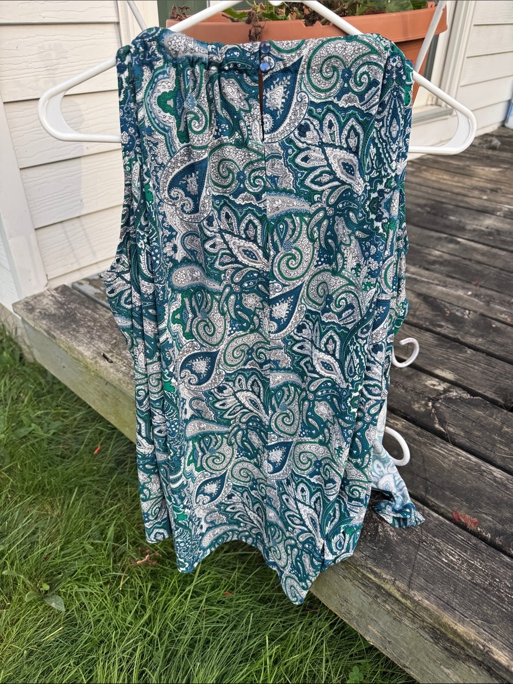 Cato Teal, Navy and White Paisley Long-Sleeve Tunic - Picture 5 of 7